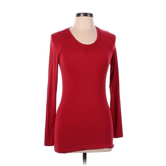✨Banana Republic Red Long Sleeve Scoop Neck Rouched Collar Shirt✨ - Picture 1 of 6